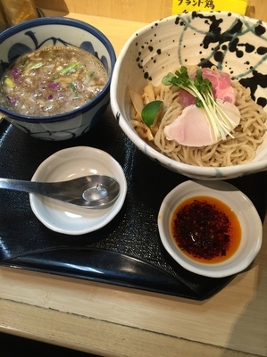 「濃厚煮干しつけ麺 味玉 辛味トッピング 1000円」@つけ麺 たけもとの写真