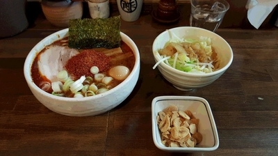 「辛辛魚らーめん+ジロベジ+揚げニンニク +味玉(年パス)」@麺処 井の庄の写真