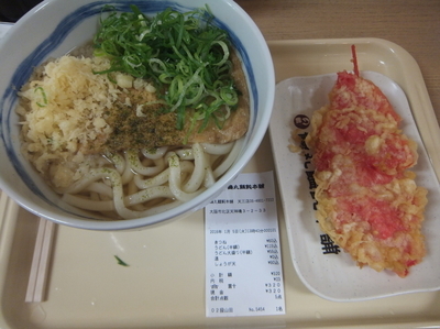 「きつねうどん大盛半額230円＆紅生姜天90円」@鶴丸饂飩本舗 天三店の写真