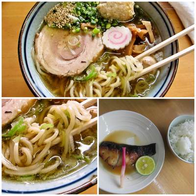 「【限定】柏の丸鶏で煮干しラーメン+俺の生サワラ柚庵焼」@MENYA 食い味の道有楽の写真