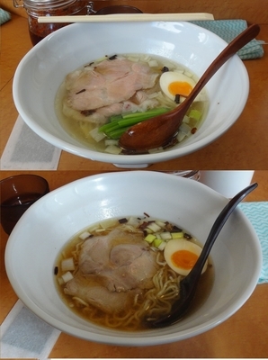 「帆立が香る塩ラーメン650円/昔ながらの醤油ラーメン500円」@自家製麺 登竜門 市川真間店の写真