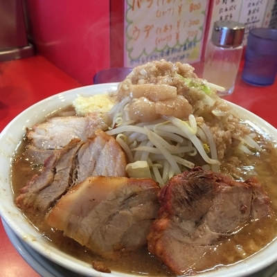 「大ラーメン500g＋（別皿麺150g位）＋豚2枚」@麺屋 桐龍の写真