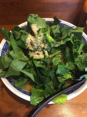 「辛味噌麺、サービス大盛り、サービスほうれん草」@青雲の写真