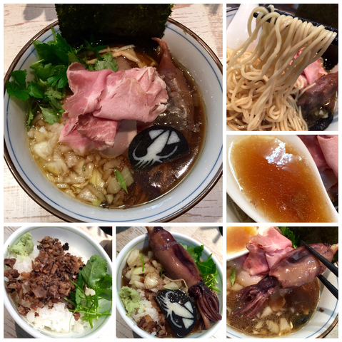 「【気まぐれ限定】大王イカそば￥900＋〆の茶漬け￥200」@中華そば 四つ葉の写真