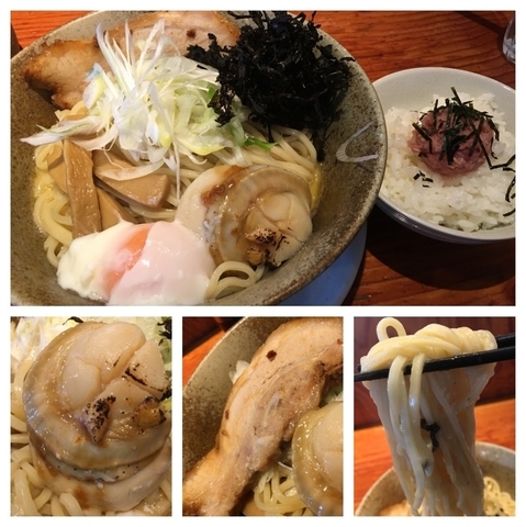 「期間限定 帆立を載せた味噌チーズ和え麺 810円＋マグロたたきご」@麺や 来味の写真