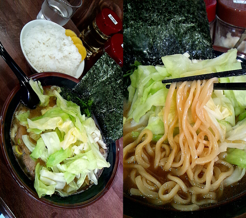 「『ラーメン 並+キャベツ+ライス(￥680+150+150)」@横浜家系 まるに家の写真