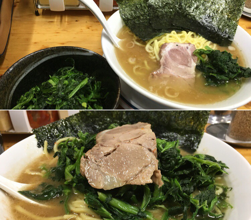 「ラーメン 中盛1.5玉 (硬め、多め) ¥700 + ほうれん草」@横浜家系ラーメン 武蔵境つばさ家の写真
