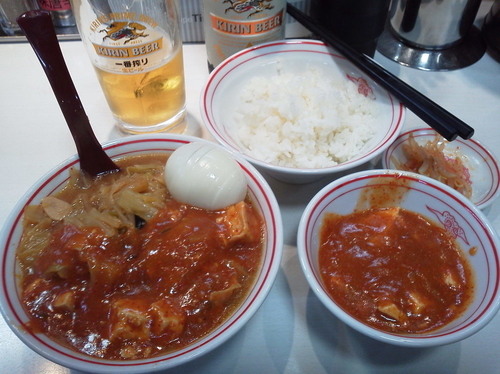 「ビールセット（蒙古タンメン）＋定食 1090円」@蒙古タンメン 中本 西池袋店の写真