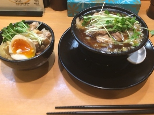 「ミニ豚ほぐし麺醤油 ミニラーメン丼」@麺処 絢の写真