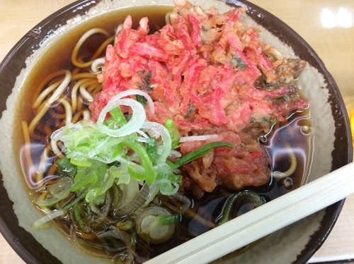 「紅生姜天そば【380円】」@六文そば 中延店の写真