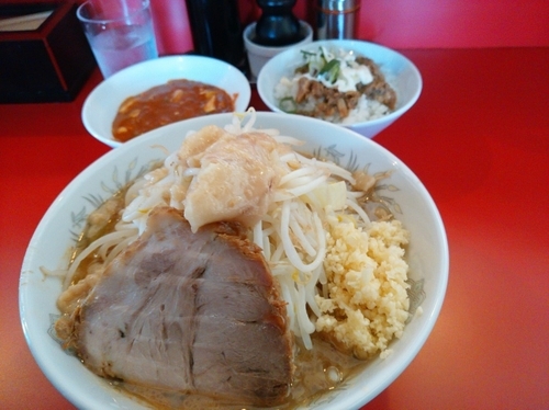 「フュージョン800円 チャーシュー飯200円」@蒙麺 火の豚の写真