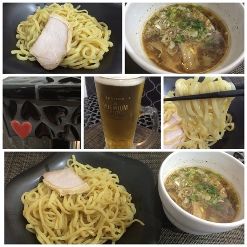 「つけ麺780円＋SPG豚ロースチャーシュー1枚300円ビール」@赤青(MURASAKI)の写真