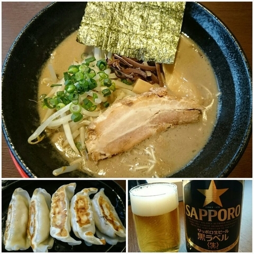 「豚骨らぁめん＋ぎょうざのセット￥1000＋瓶ビール￥550」@関東極濃豚骨らぁめん 葉隠～HAGAKURE～の写真