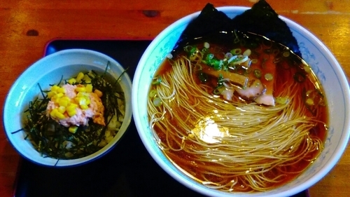 「中華そば大盛+とりマヨ丼セット」@麺や食堂 本店の写真