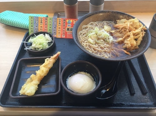 「朝そば（玉子）＋クーポン海老天」@ゆで太郎 柏の葉キャンパス店の写真