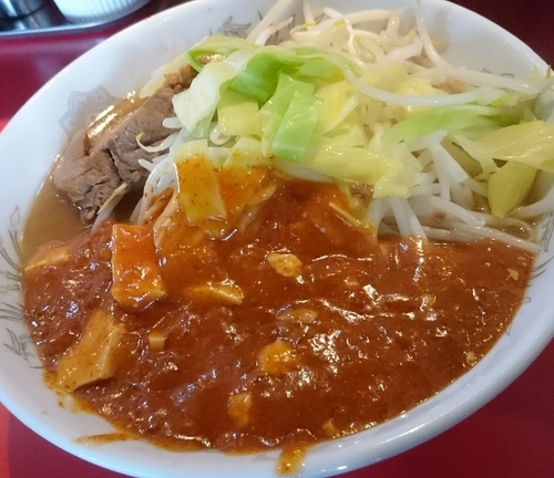 「フュージョン（800円）　※アブラ少なめ」@蒙麺 火の豚の写真