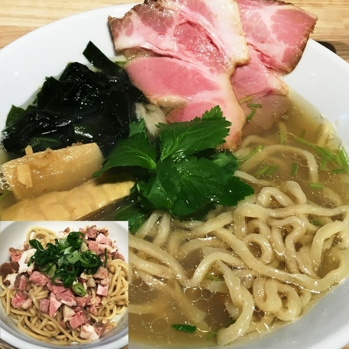 「貝塩らーめん（太麺160g）＋貝油和えそば」@らーめん 改の写真