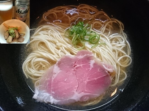 「小豆島産生揚げ醤油と煮干しのかけそば￥500＋ビール￥400」@麺屋 ひな多の写真