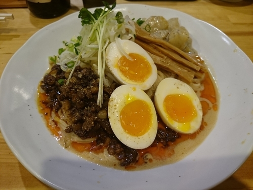 「【限定】 つゆ無しじゃが芋担々麺900円＋味玉(クーポン)他」@めんや 正明の写真