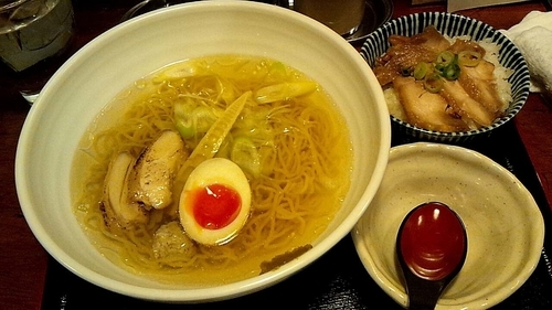 「『鶏ら～めん+ミニチャーシュー丼(￥700+300)』」@あい庵の写真