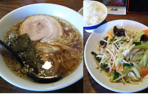 「肉野菜炒め ラーメン ライスセット(ランチ790円)税込」@壱徹らーめん 立川柴崎町店の写真