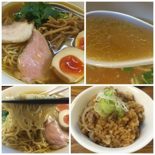 「四つ葉のかえしで中華そば!!＋炊き込みご飯」@くじら食堂の写真