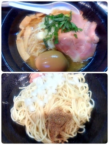 「鶏濃麺 醤油 750円＋味玉100円＋和え玉150円」@濃麺 海月の写真