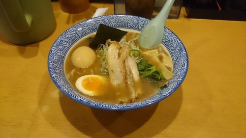 「らーめん（こってり、魚介）、味玉、チャーシュー飯」@麺屋青山 臼井店の写真