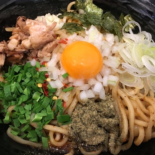 「はい辛まぜ（辛さ少，ニンニク少）追い飯付き」@麺処 はいからの写真