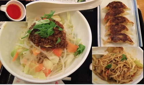 「まぜ辛めん 540円+サービス5個餃子」@長崎ちゃんぽん リンガーハット 多摩ニュータウン店の写真