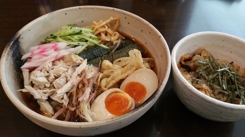 「【限定】鷄ぶっかけ冷やし麺(850)＋味玉(100)」@つけそば 麺彩房 五反田店の写真