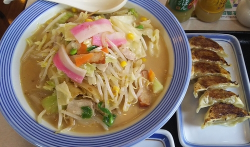 「野菜たっぷりちゃんぽん+餃子(サービス+1個)」@長崎ちゃんぽん リンガーハット 国立府中インター店の写真