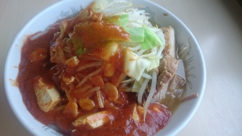 「フュージョン、固め、ニンニク少し、野菜少し多め」@蒙麺 火の豚の写真