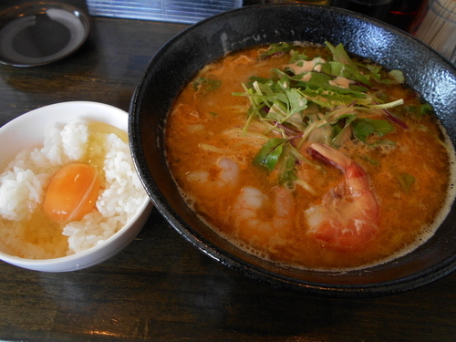 「限定：極味噌海老そば820円+卵かけご飯50円(外税)」@極味噌らぅめん 吟屋の写真