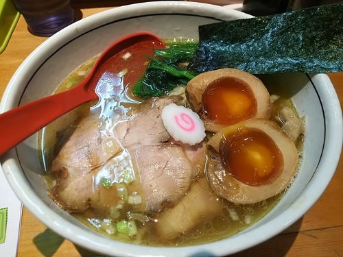 「塩らあめん　※細麺　＋味玉：サービス券」@手打ち式中華そば専門店 とんぼ食堂の写真