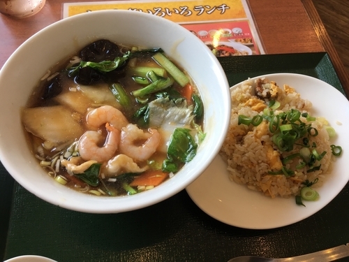 「八宝あんかけ麺880円+半チャーハン280円」@中華レストランChina Fan 草加店の写真