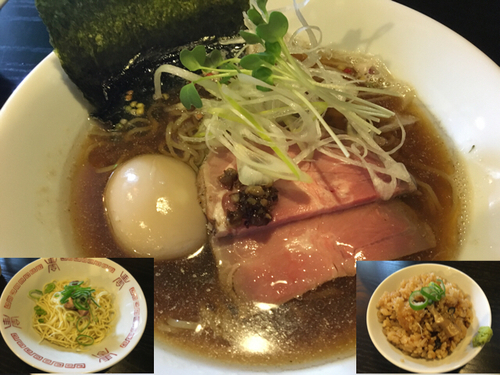 「ダシSOBA黒800円、たきこみご飯100円、替え玉150円」@中華そば 先崎の写真