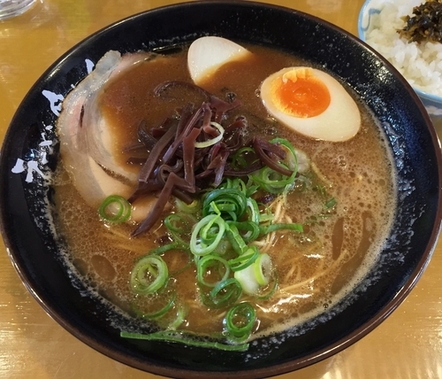 「黒い博多ラーメン＋味玉＋小ライス（￥600＋￥100＋無料）」@ラーメン自由人の写真