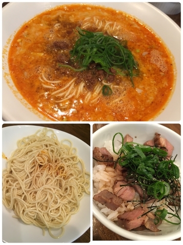 「担担麺  替え玉  小さいﾁｬｰｼｭｰご飯」@創作麺工房 鳴龍の写真