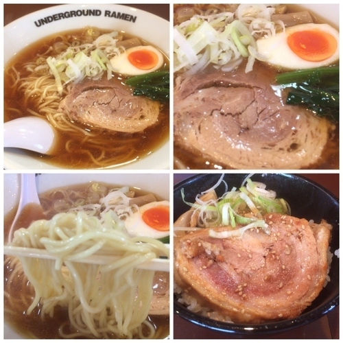 「ラーメン(クーポン価格375円)+炙りチャーシュー丼310円」@UNDER GROUND RAMENの写真