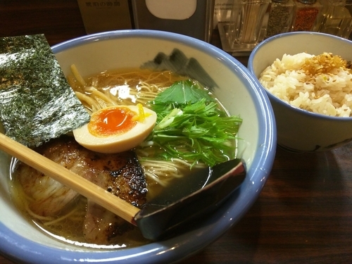 「ゆず塩ラーメン(まろ味)　タレごはん」@AFURI 恵比寿の写真
