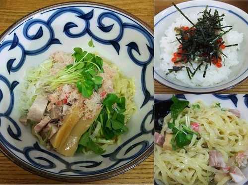 「蟹の冷いピロピロ麺のまぜそば（イクラどぅるん昆布かけ飯付）」@㐂九家の写真