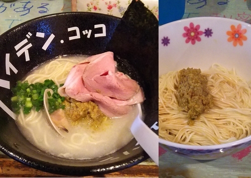 「豚骨ナイス貝らーめん+替玉(濃縮素材ドロドロ乗せ)+杏仁豆腐」@ハイデン.コッコFACTORYサマンサ・タマサの写真