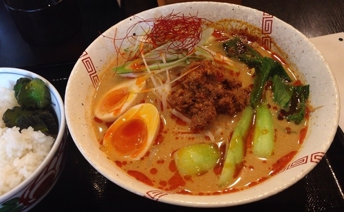 「担々麺＋味玉＋ライス並(800円＋サービス＋150円)」@中華そば 松葉の写真