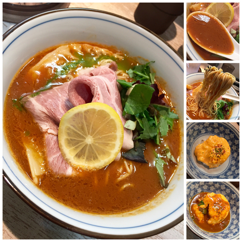「【気まぐれ限定】トマトラーメン 〆の炙りチーズ飯付￥1000」@中華そば 四つ葉の写真