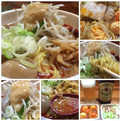 「味玉あえめん920円＋チンピラ玉子150円＋ビール500円」@味噌麺処 楓の写真