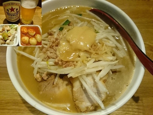 「味噌チャーシューメン＋チンピラ玉子＋ビール＝￥1600」@味噌麺処 楓の写真