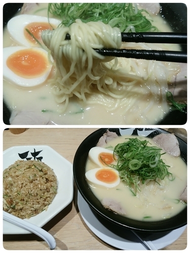 「Ａセット 濃厚鶏白湯＋味玉＋焼き飯小（黒）」@京都中華そば 天天有 大井町店の写真