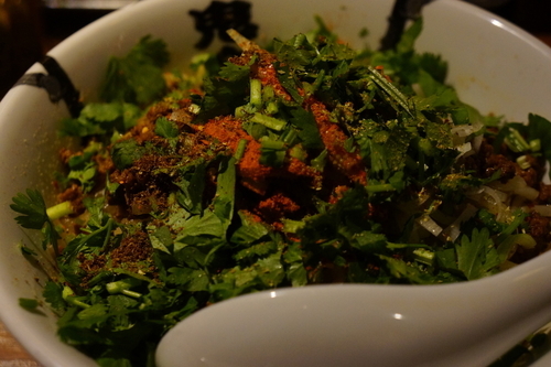 「カラシビまぜそば（中盛・パクチー）マシマシ」@カラシビ味噌らー麺・つけ麺 神田本店の写真