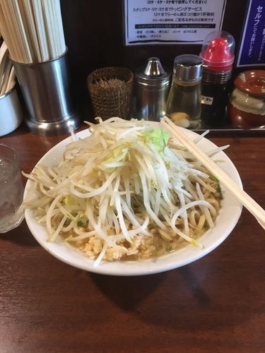 「ガッツリラーメン（中盛、680¥、ニンニク）」@伝家の写真